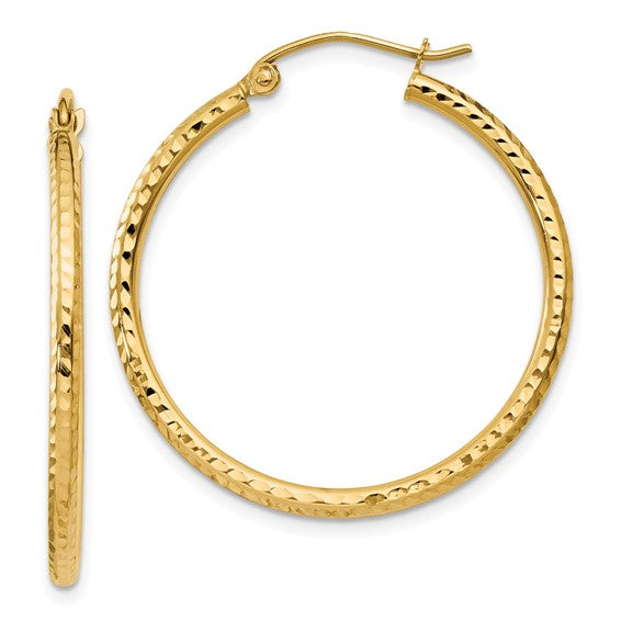 2MM Diamond-Cut Hoop Earrings - 14K Yellow Gold