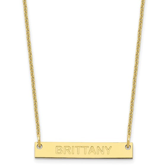 Engraved Bar Necklace - 14K Yellow Gold