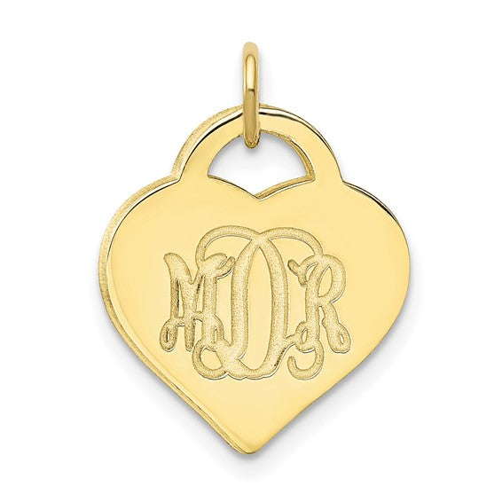 Engraved Initials Heart Charm - 10K Yellow Gold