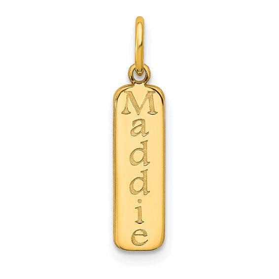 Engraved Vertical Bar Charm - 14K Yellow Gold