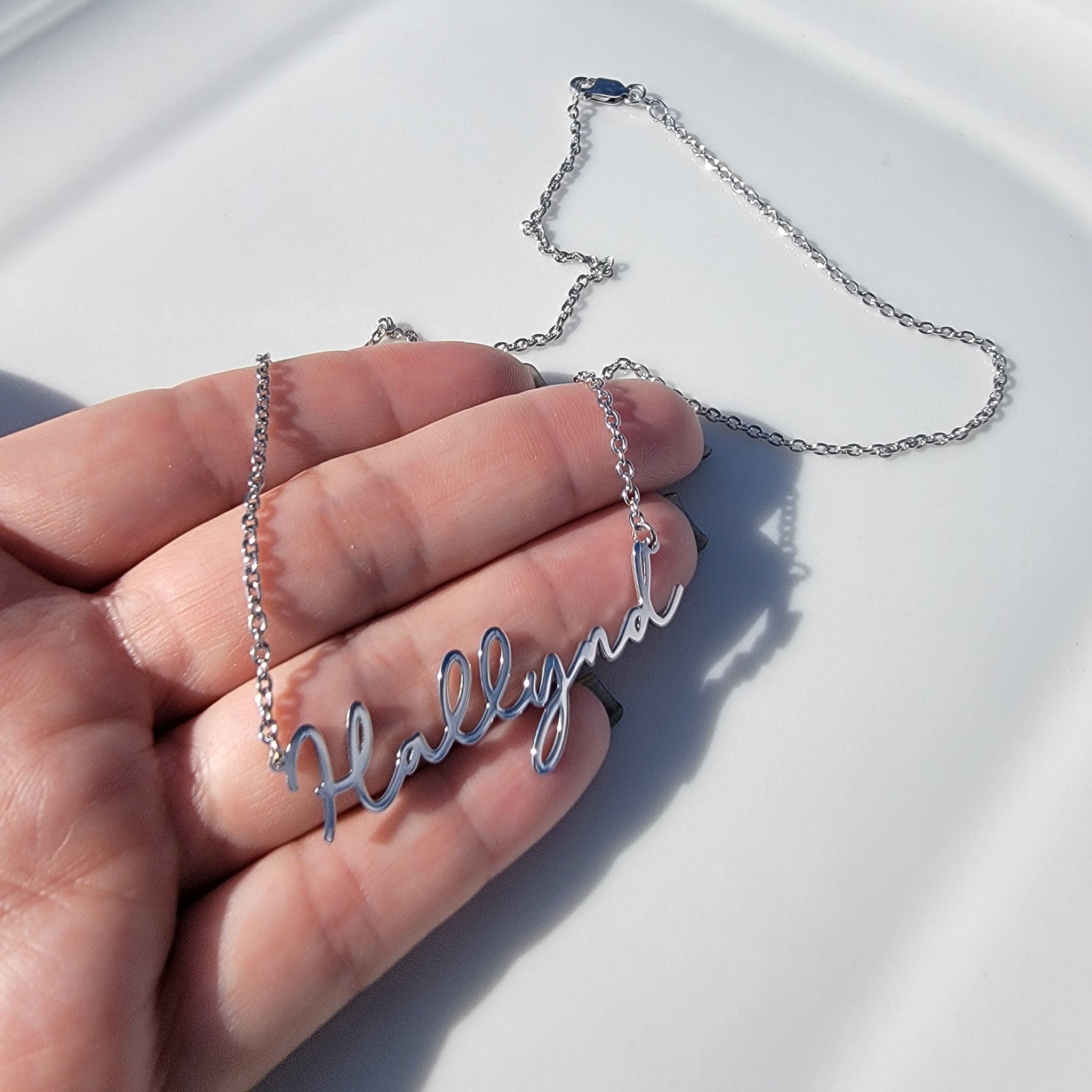 Savannah Nameplate on 16 or 18 Chain Sterling Silver